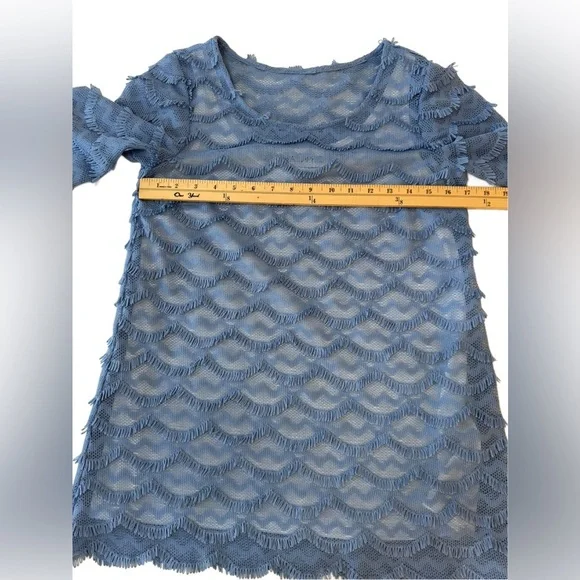 Sara Campbell Blue Fringe Tunic Top in XS